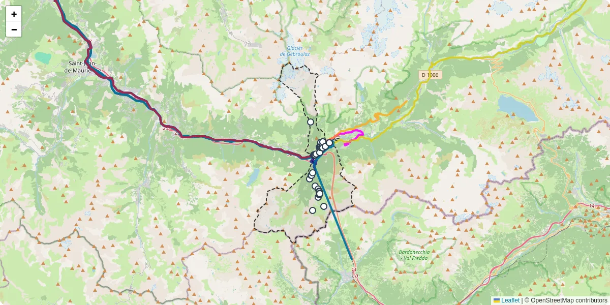 Carte du réseau de transport en commun à Modane - lignes de bus et arrêts