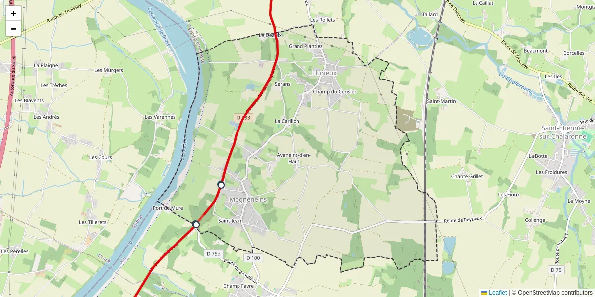 Carte du réseau de transport en commun à Mogneneins - lignes de bus et arrêts