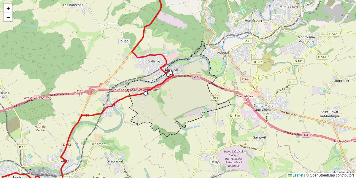 Carte du réseau de transport en commun à Moineville - lignes de bus et arrêts
