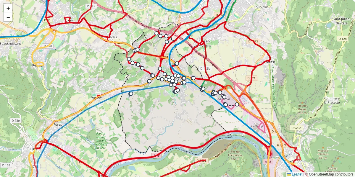Carte du réseau de transport en commun à Moirans - lignes de bus et arrêts