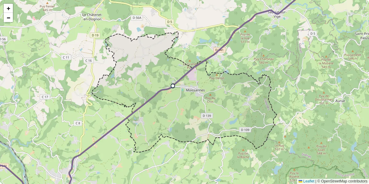 Carte du réseau de transport en commun à Moissannes - lignes de bus et arrêts
