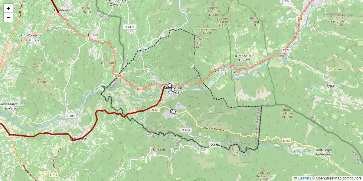 Carte du réseau de transport en commun à Mollans-sur-Ouvèze - lignes de bus et arrêts