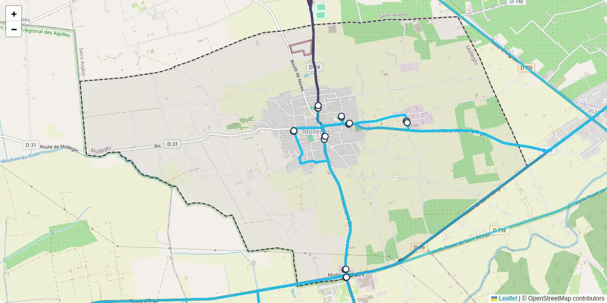 Carte du réseau de transport en commun à Mollégès - lignes de bus et arrêts