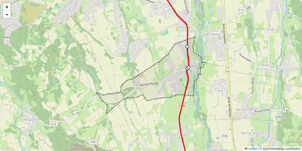 Carte du réseau de transport en commun à Momères - lignes de bus et arrêts
