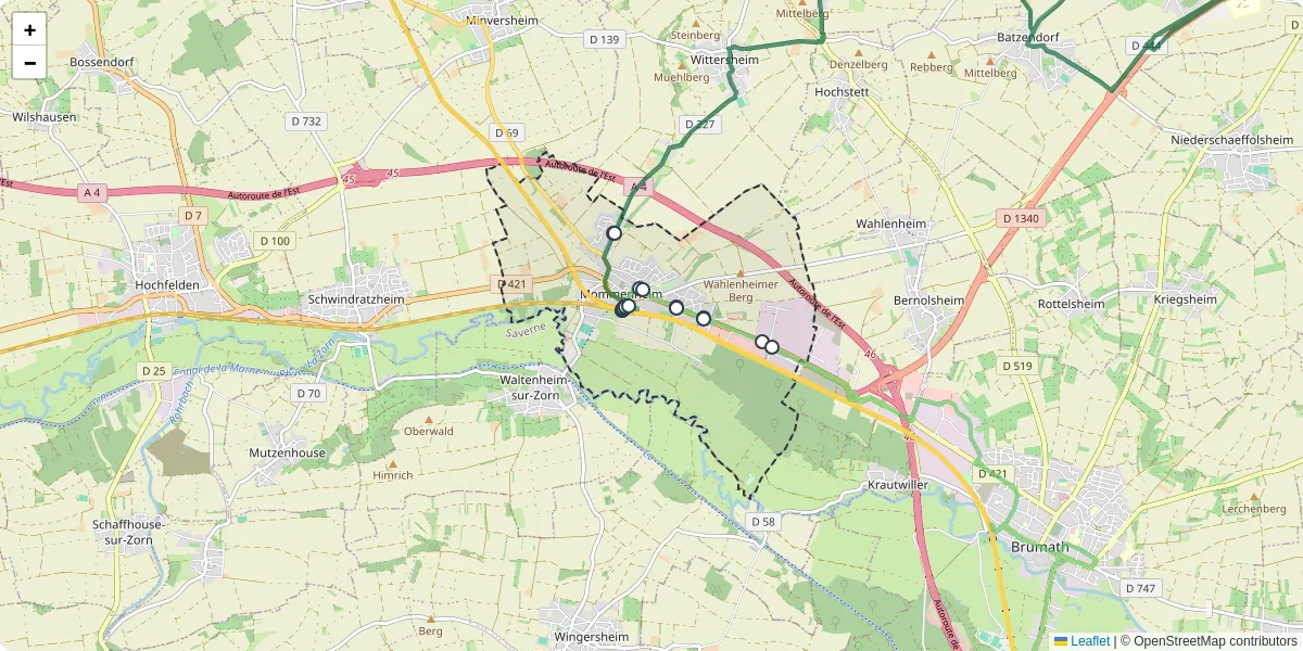 Carte du réseau de transport en commun à Mommenheim - lignes de bus et arrêts