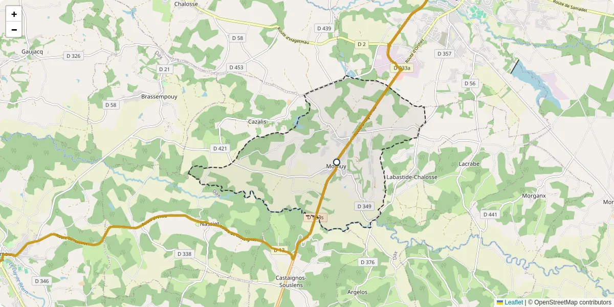 Carte du réseau de transport en commun à Momuy - lignes de bus et arrêts