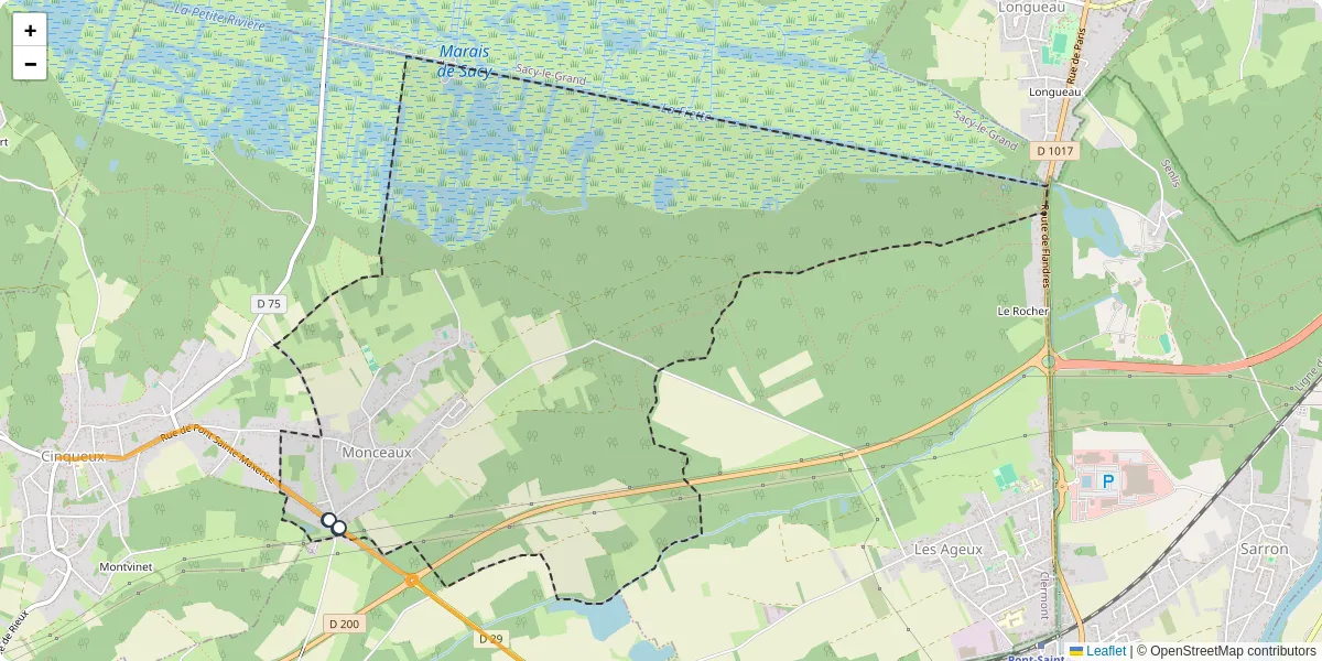 Carte du réseau de transport en commun à Monceaux - lignes de bus et arrêts