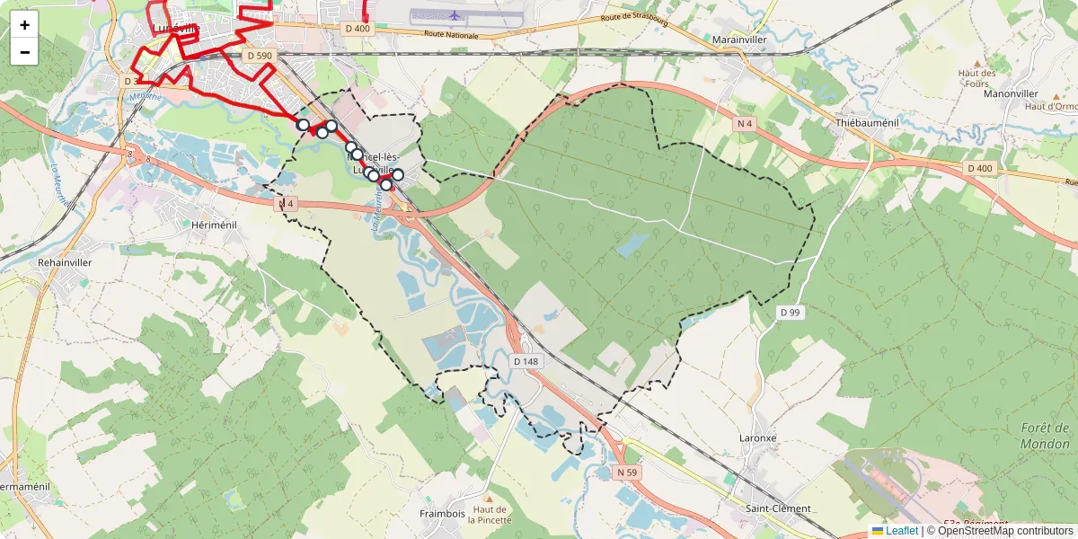 Carte du réseau de transport en commun à Moncel-lès-Lunéville - lignes de bus et arrêts