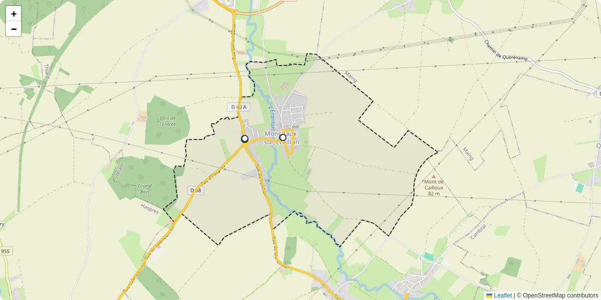 Carte du réseau de transport en commun à Monchaux-sur-Écaillon - lignes de bus et arrêts
