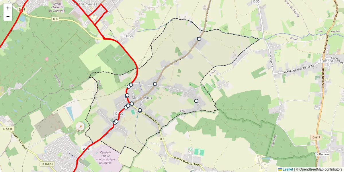 Carte du réseau de transport en commun à Moncheaux - lignes de bus et arrêts