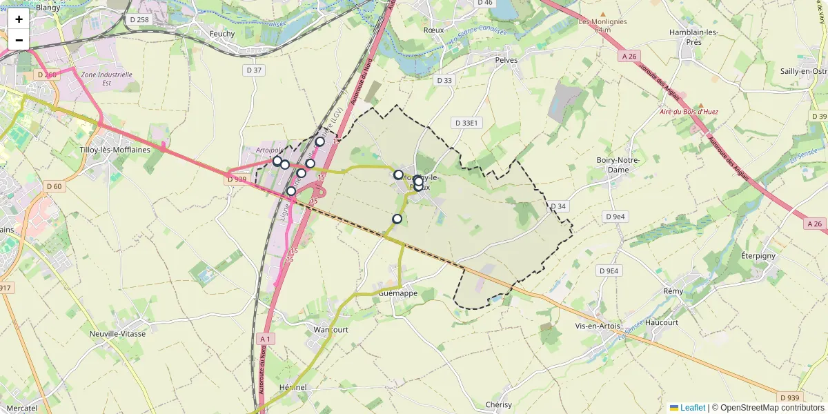 Carte du réseau de transport en commun à Monchy-le-Preux - lignes de bus et arrêts
