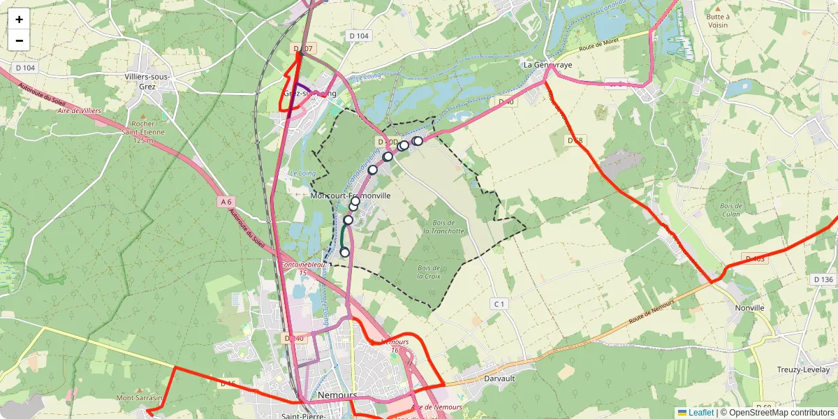 Carte du réseau de transport en commun à Moncourt-Fromonville - lignes de bus et arrêts