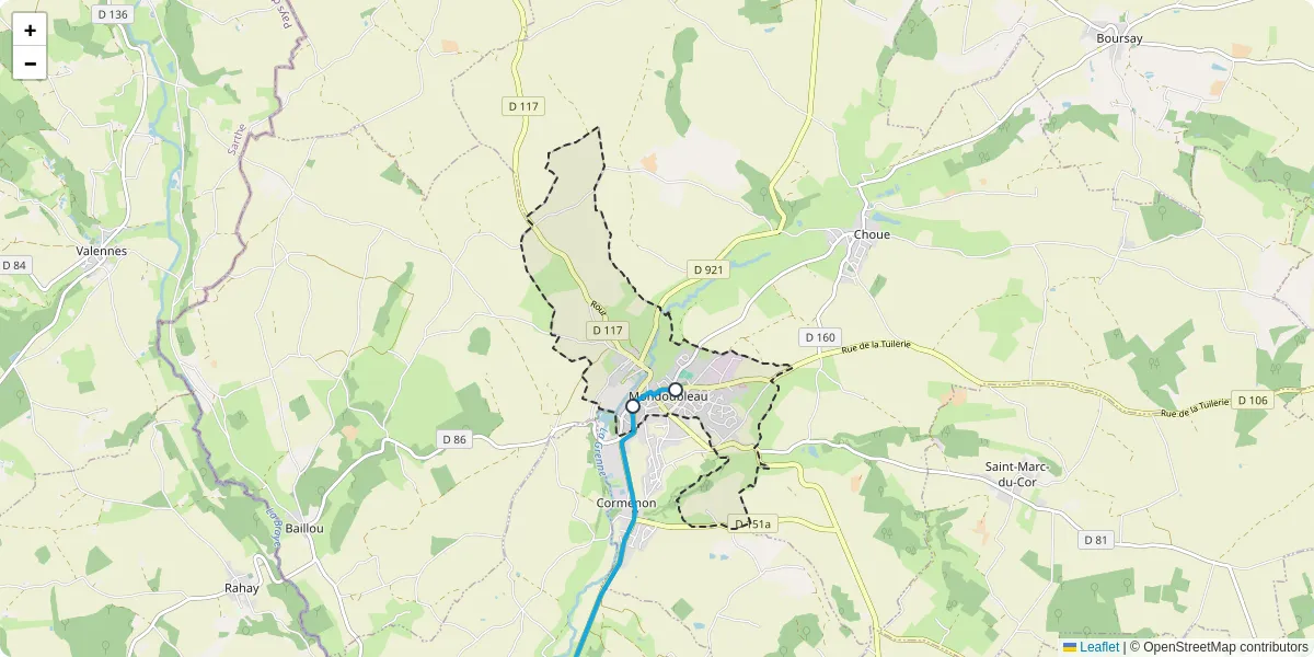 Carte du réseau de transport en commun à Mondoubleau - lignes de bus et arrêts