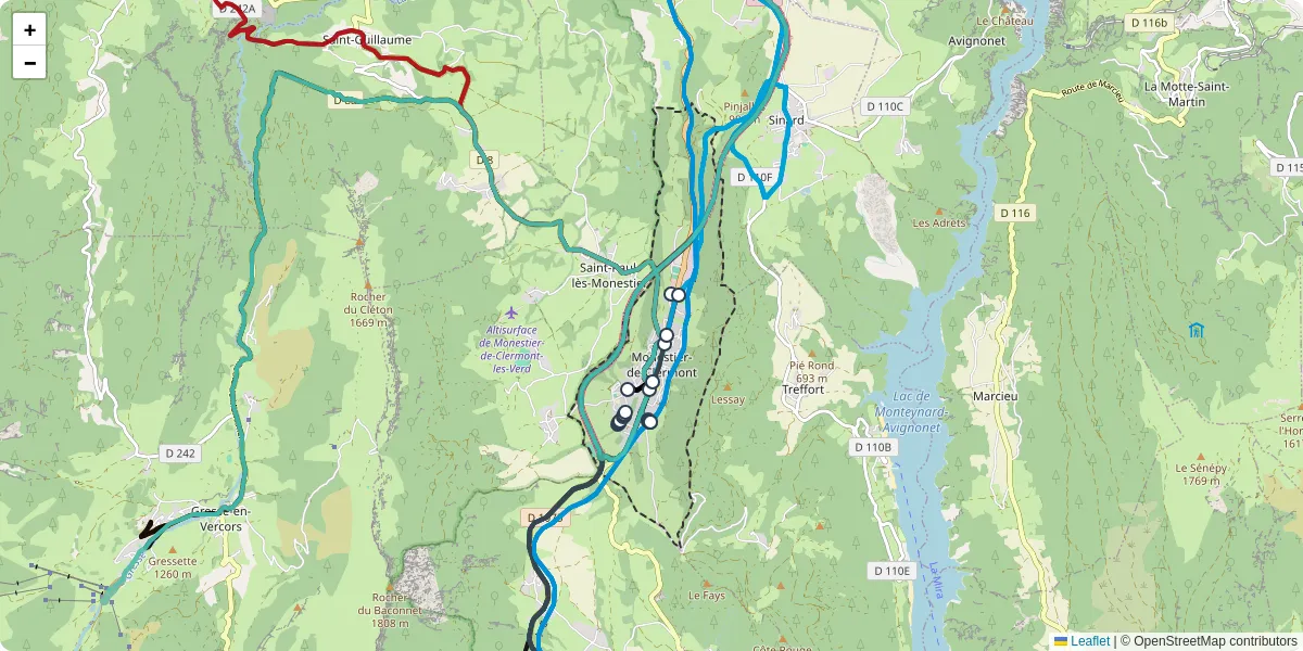 Carte du réseau de transport en commun à Monestier-de-Clermont - lignes de bus et arrêts