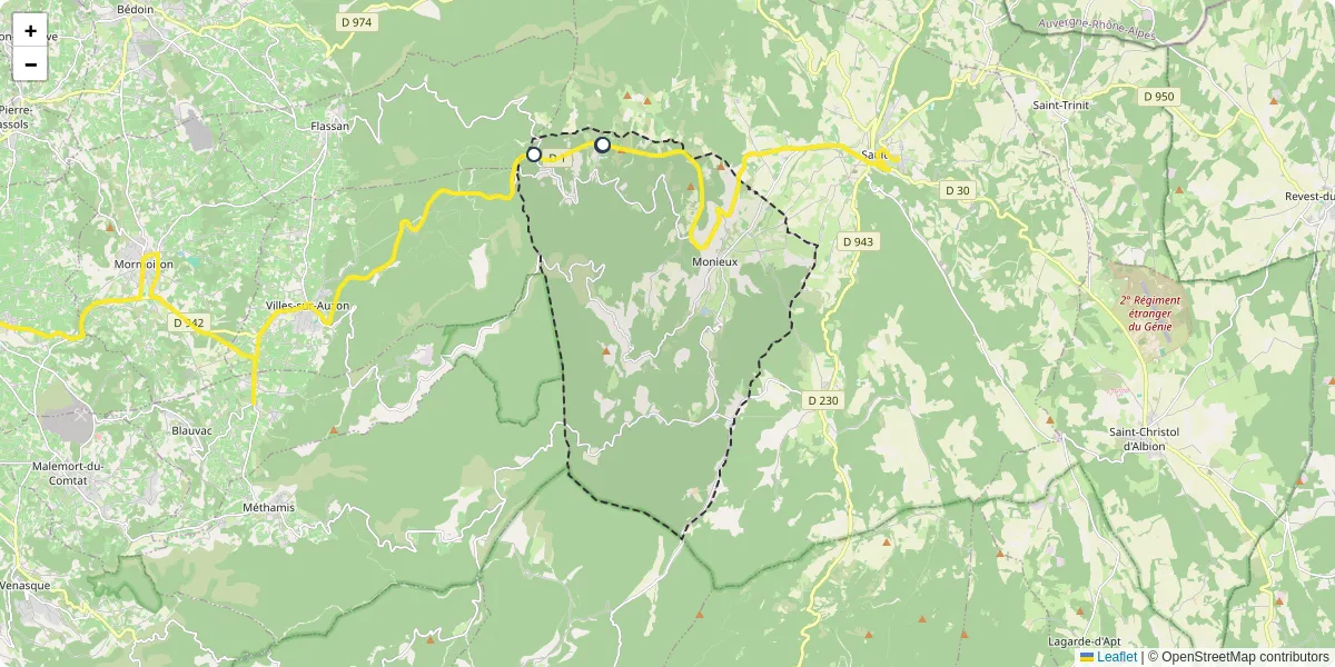Carte du réseau de transport en commun à Monieux - lignes de bus et arrêts