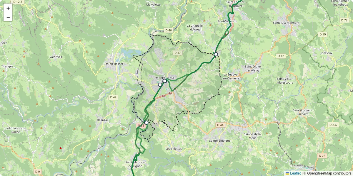 Carte du réseau de transport en commun à Monistrol-sur-Loire - lignes de bus et arrêts