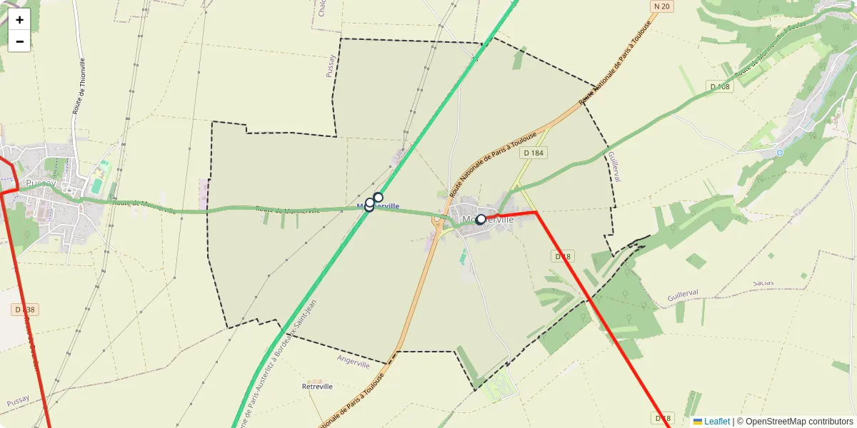 Carte du réseau de transport en commun à Monnerville - lignes de bus et arrêts
