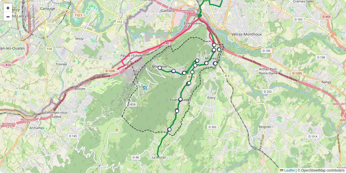 Carte du réseau de transport en commun à Monnetier-Mornex - lignes de bus et arrêts