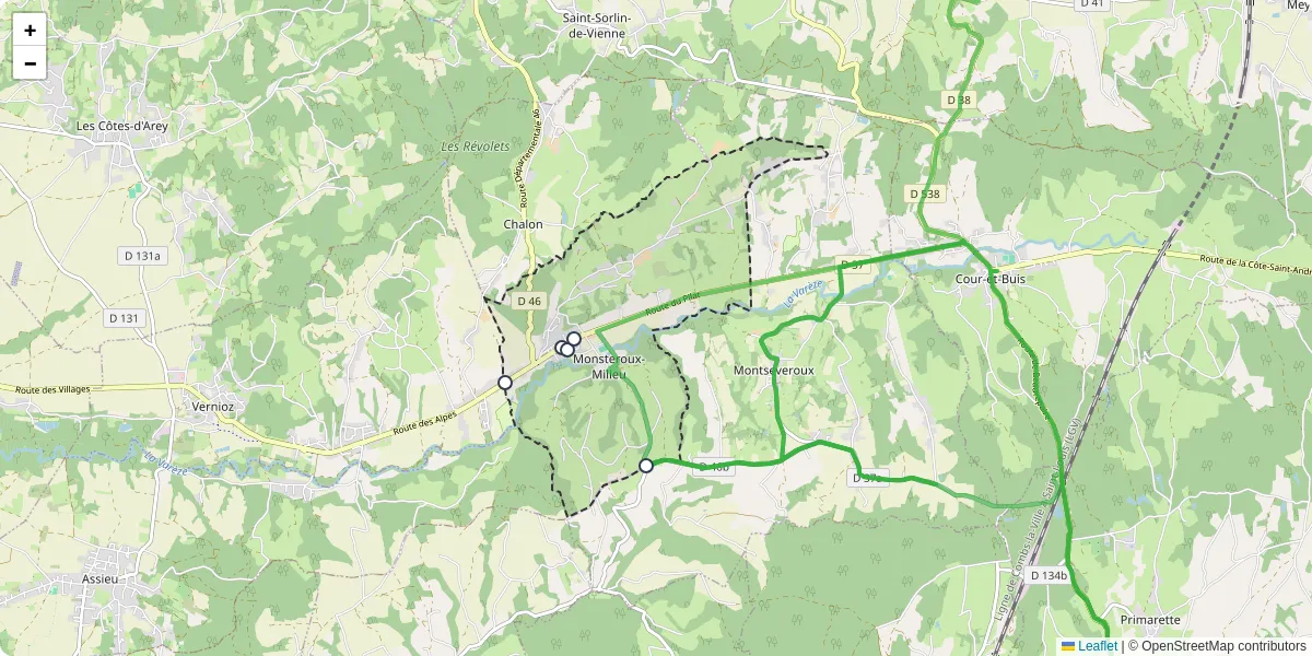 Carte du réseau de transport en commun à Monsteroux-Milieu - lignes de bus et arrêts