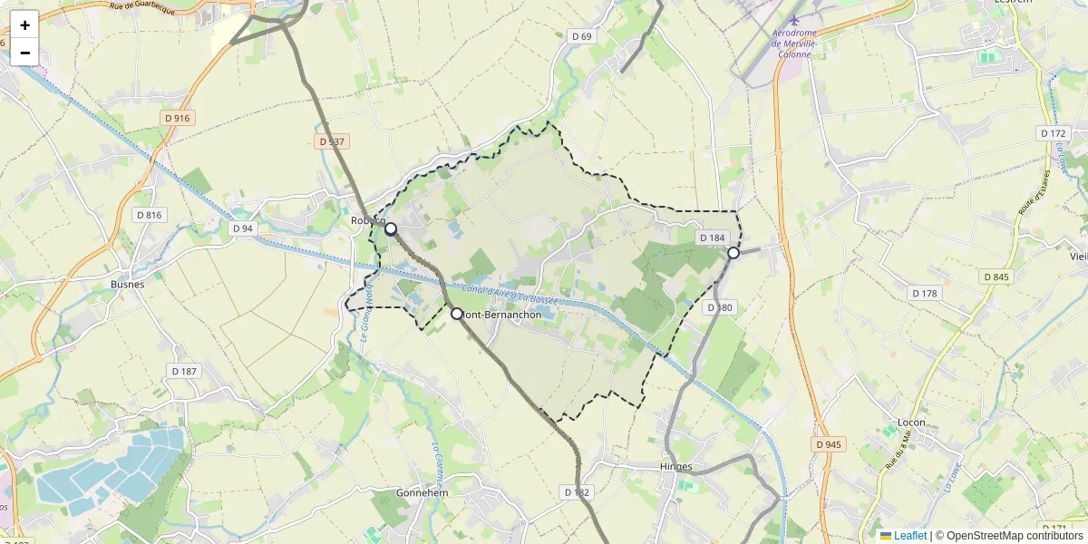 Carte du réseau de transport en commun à Mont-Bernanchon - lignes de bus et arrêts