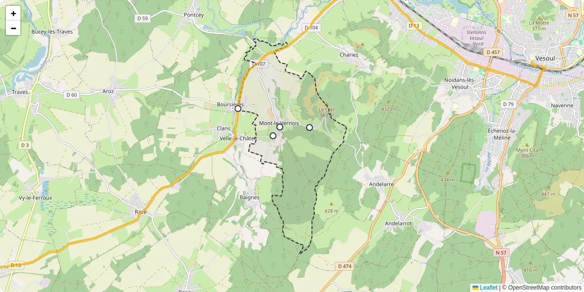 Carte du réseau de transport en commun à Mont-le-Vernois - lignes de bus et arrêts