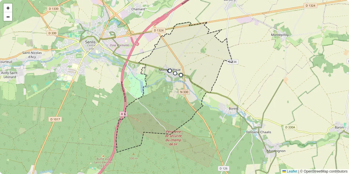 Carte du réseau de transport en commun à Mont-l'Évêque - lignes de bus et arrêts