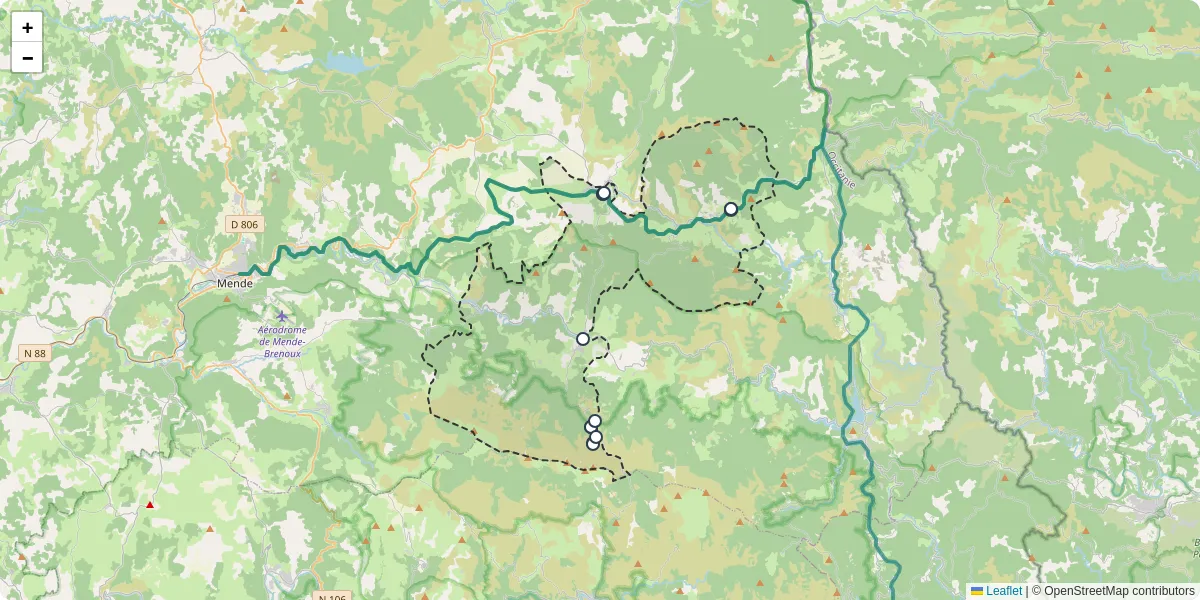 Carte du réseau de transport en commun à Mont Lozère et Goulet - lignes de bus et arrêts