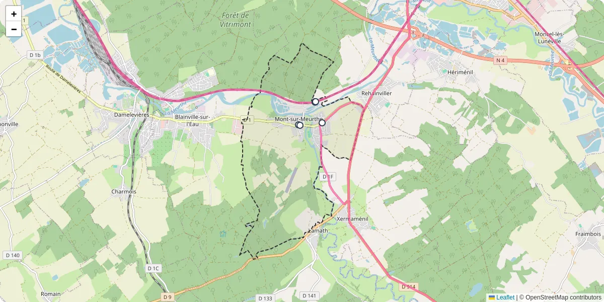 Carte du réseau de transport en commun à Mont-sur-Meurthe - lignes de bus et arrêts
