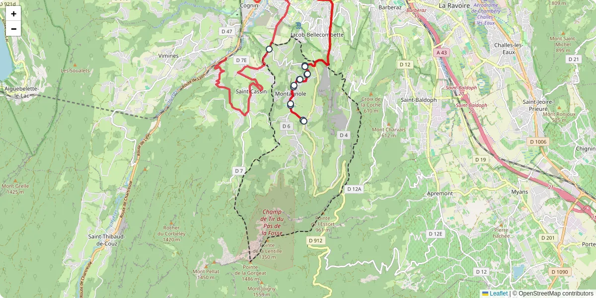 Carte du réseau de transport en commun à Montagnole - lignes de bus et arrêts