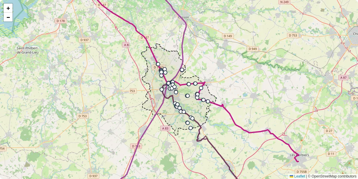 Carte du réseau de transport en commun à Montaigu-Vendée - lignes de bus et arrêts
