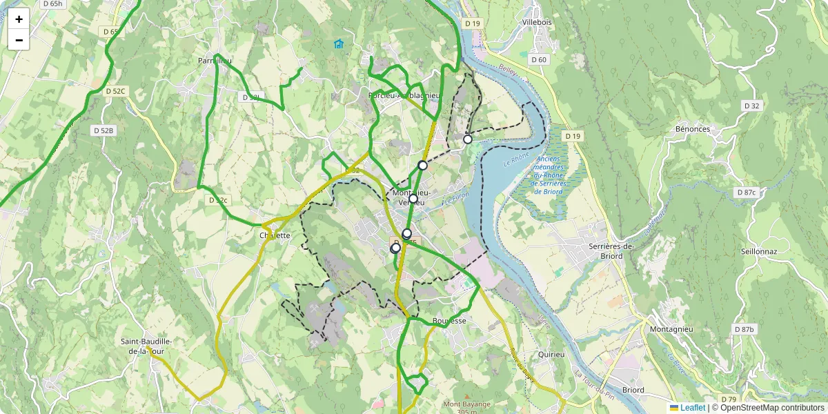 Carte du réseau de transport en commun à Montalieu-Vercieu - lignes de bus et arrêts