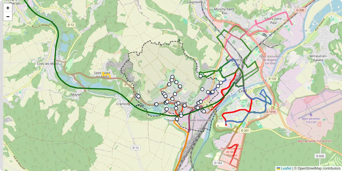 Carte du réseau de transport en commun à Montataire - lignes de bus et arrêts