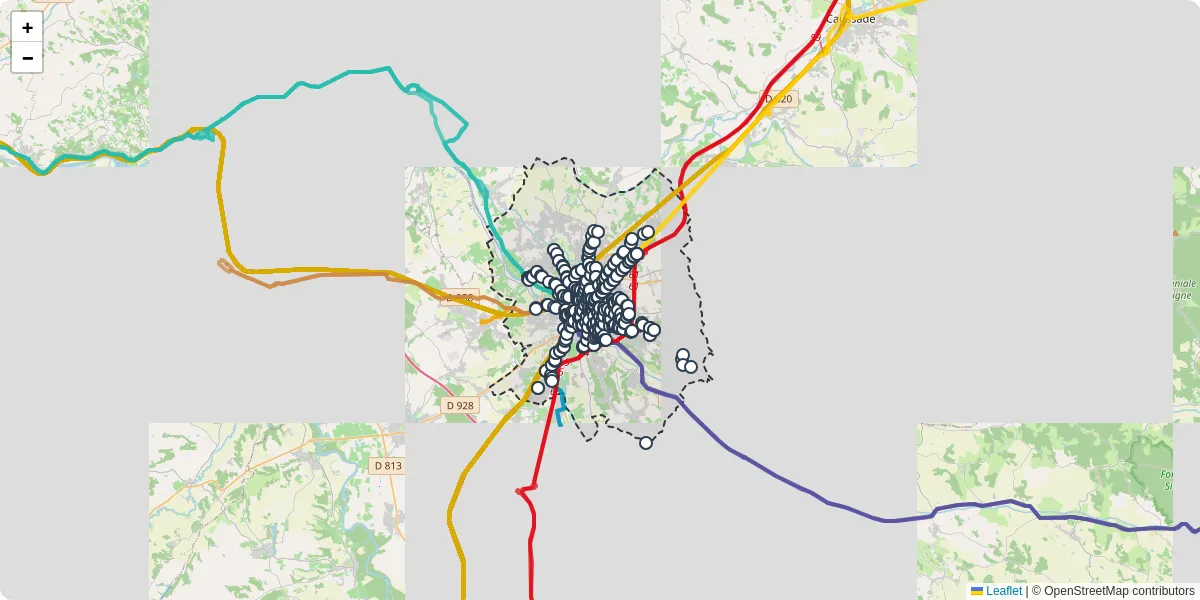 Carte du réseau de transport en commun à Montauban - lignes de bus et arrêts