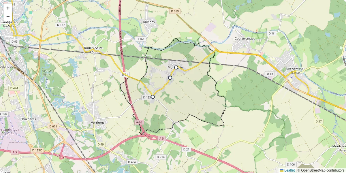 Carte du réseau de transport en commun à Montaulin - lignes de bus et arrêts