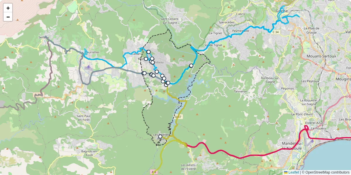 Carte du réseau de transport en commun à Montauroux - lignes de bus et arrêts