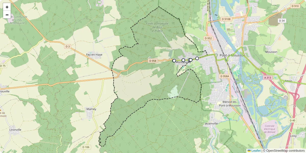 Carte du réseau de transport en commun à Montauville - lignes de bus et arrêts
