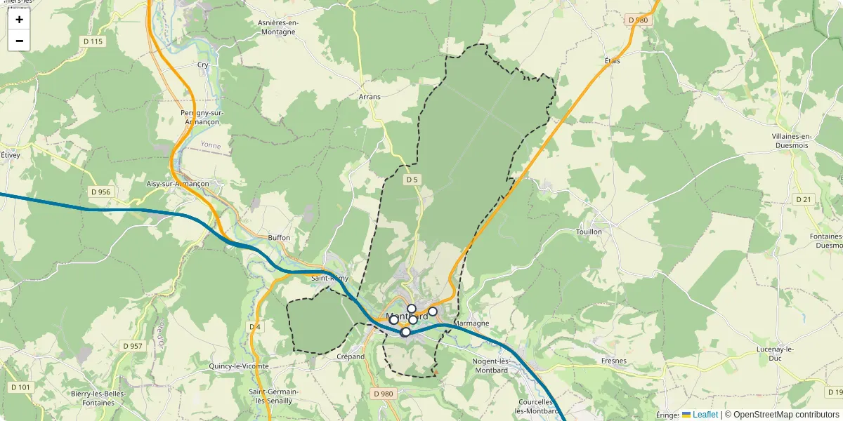 Carte du réseau de transport en commun à Montbard - lignes de bus et arrêts