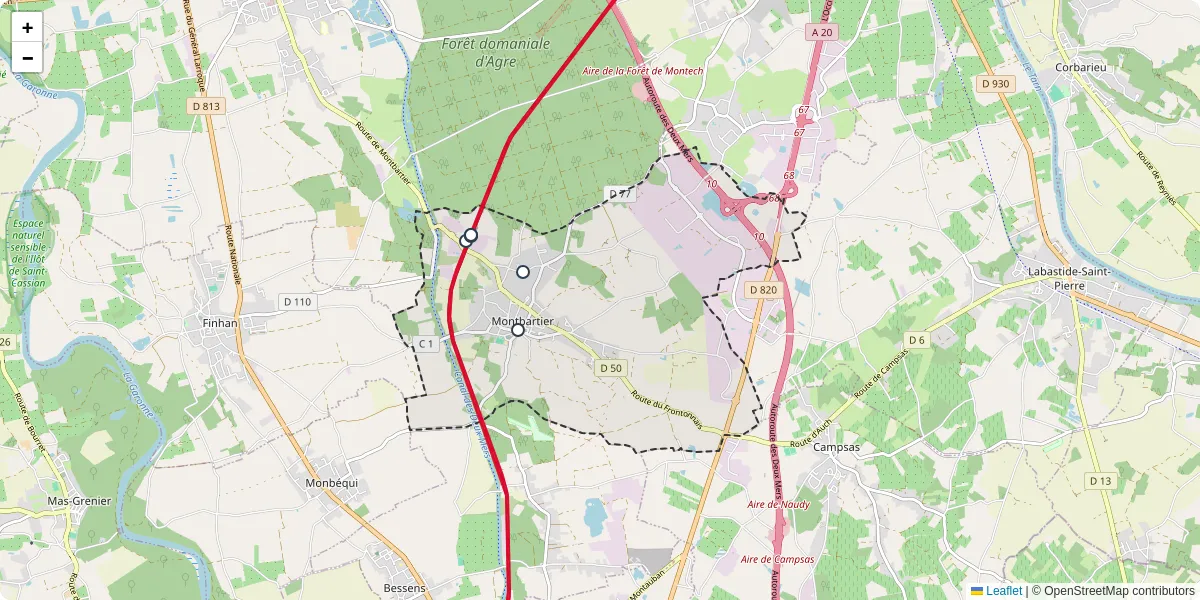 Carte du réseau de transport en commun à Montbartier - lignes de bus et arrêts