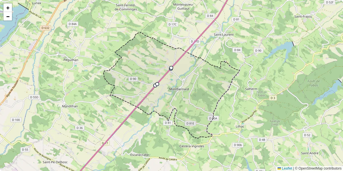 Carte du réseau de transport en commun à Montbernard - lignes de bus et arrêts