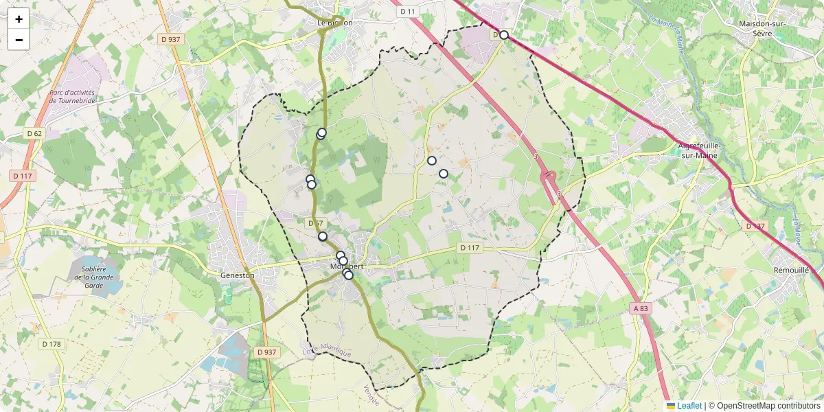 Carte du réseau de transport en commun à Montbert - lignes de bus et arrêts