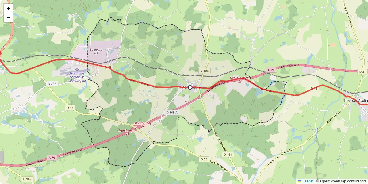 Carte du réseau de transport en commun à Montbeugny - lignes de bus et arrêts