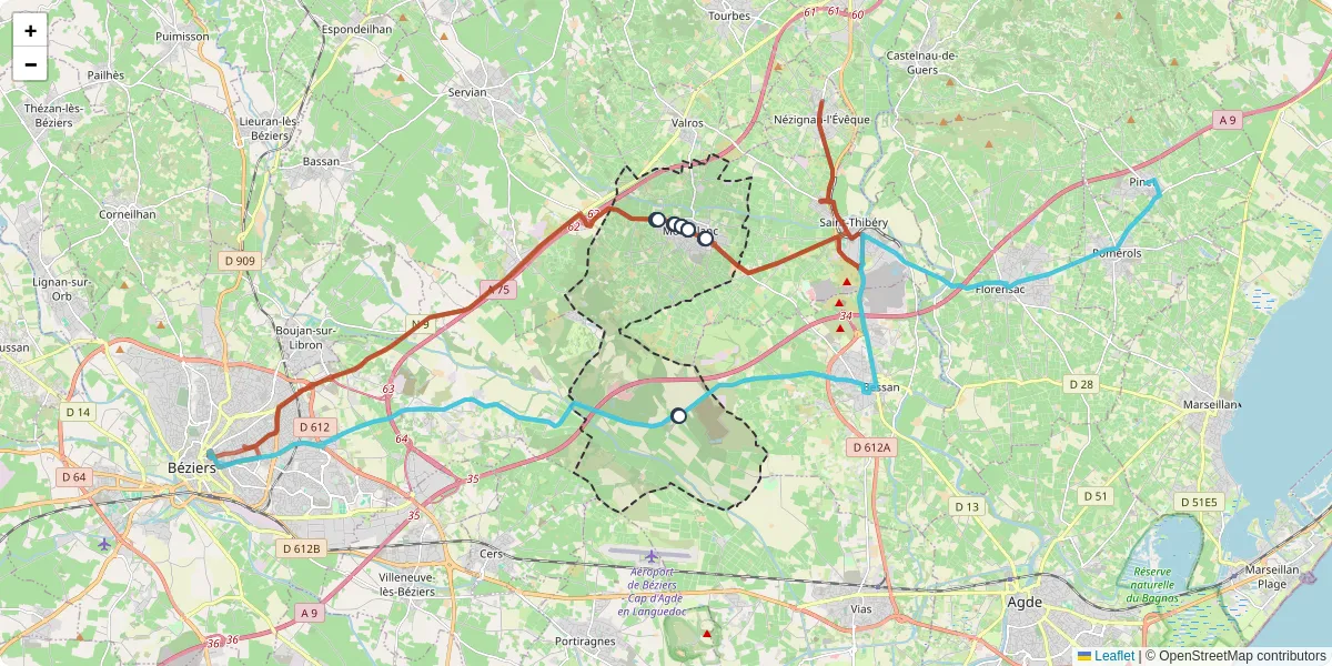 Carte du réseau de transport en commun à Montblanc - lignes de bus et arrêts