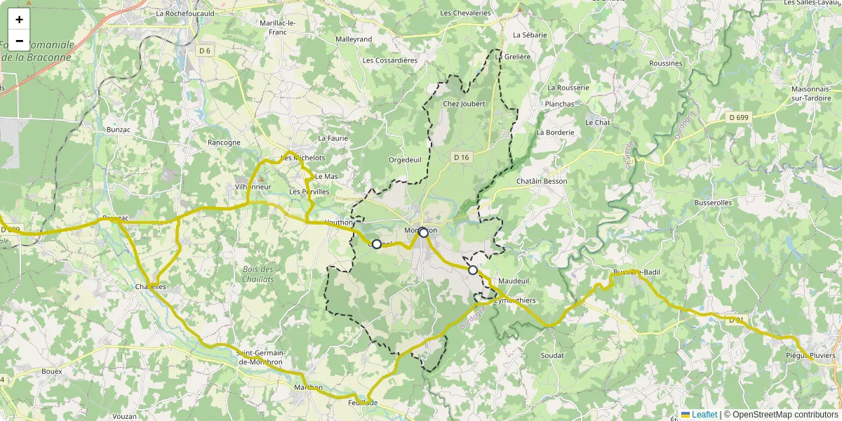 Carte du réseau de transport en commun à Montbron - lignes de bus et arrêts