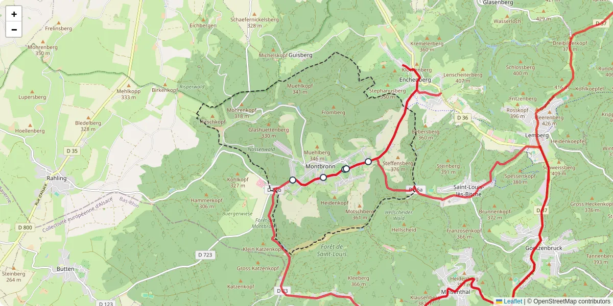 Carte du réseau de transport en commun à Montbronn - lignes de bus et arrêts