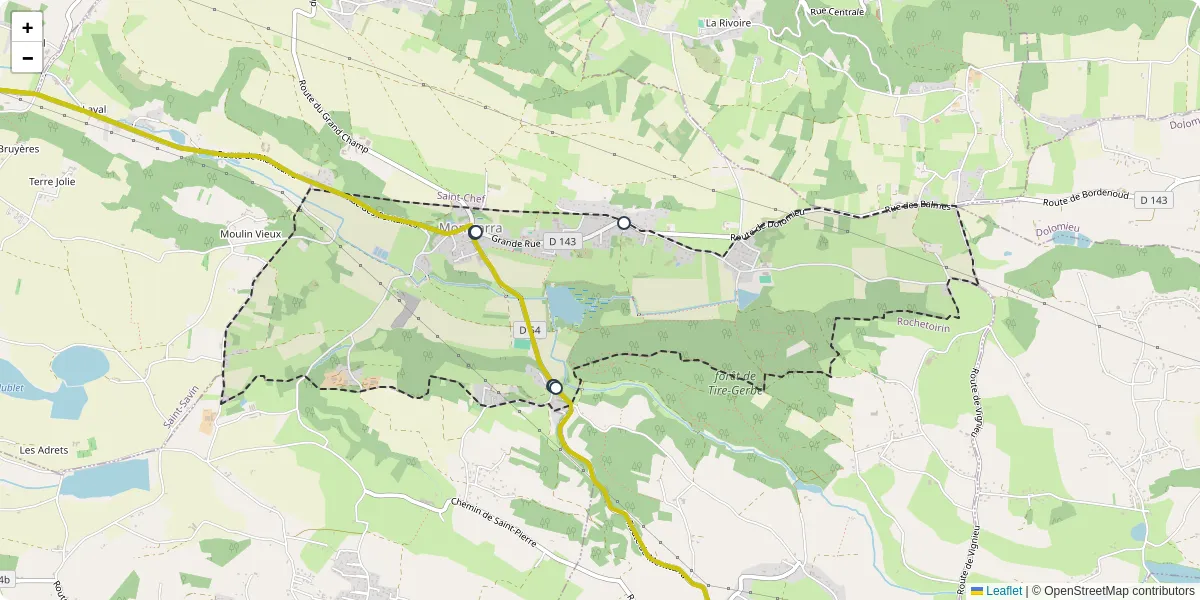 Carte du réseau de transport en commun à Montcarra - lignes de bus et arrêts