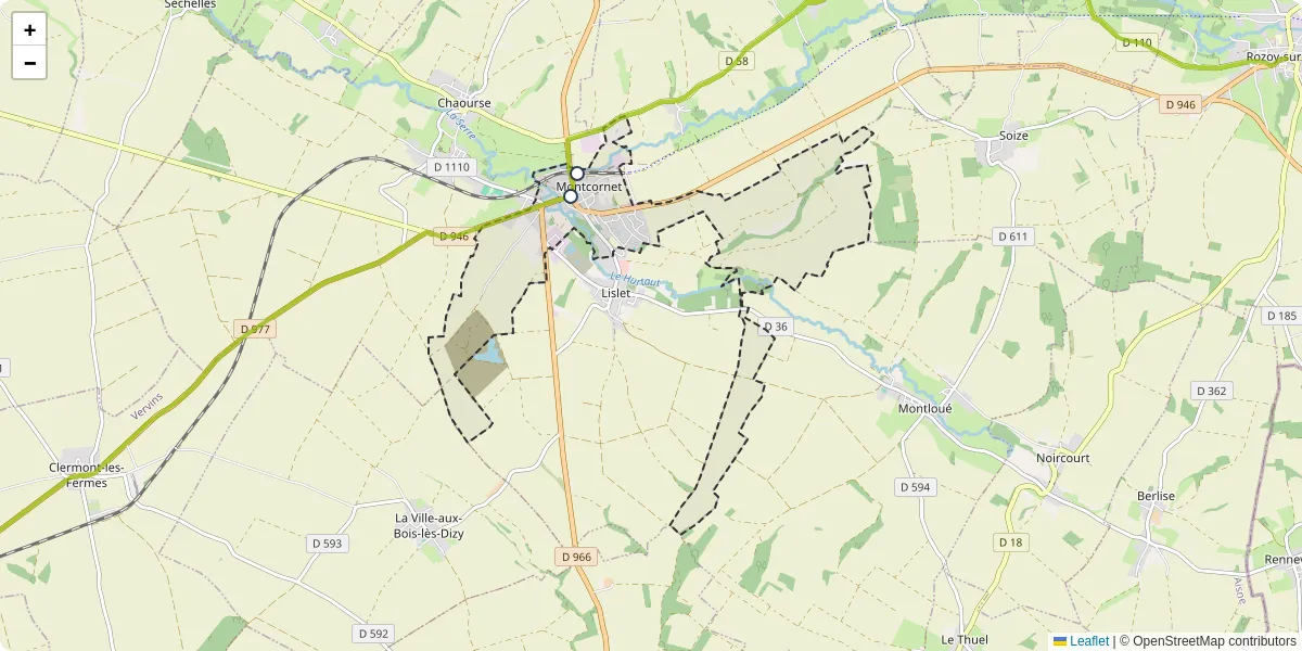 Carte du réseau de transport en commun à Montcornet - lignes de bus et arrêts