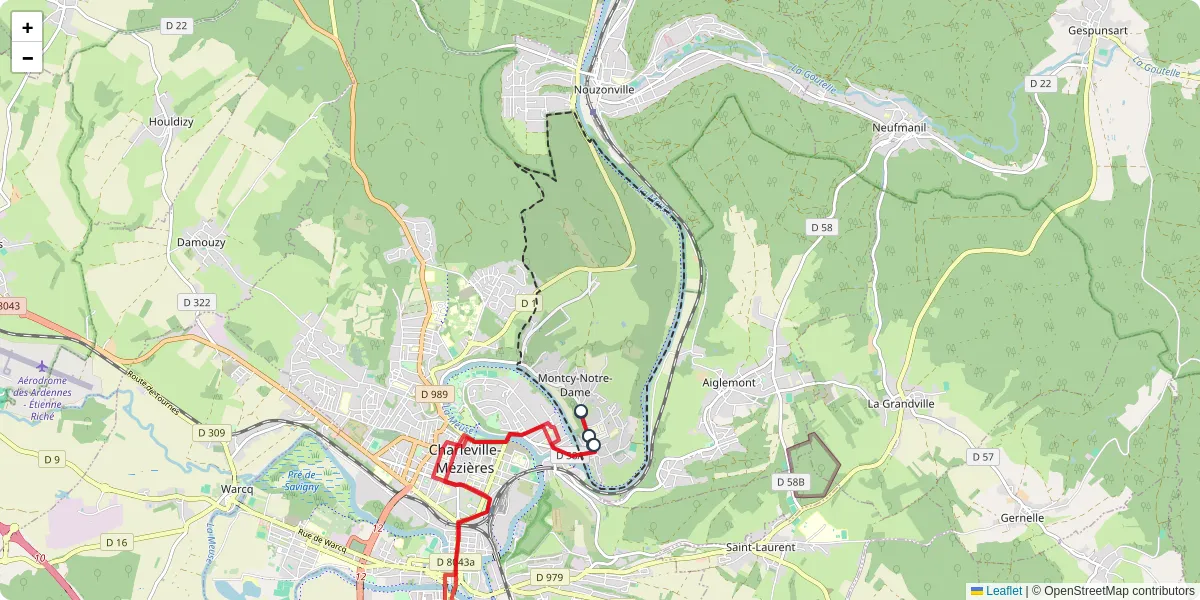 Carte du réseau de transport en commun à Montcy-Notre-Dame - lignes de bus et arrêts