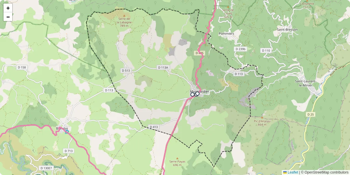 Carte du réseau de transport en commun à Montdardier - lignes de bus et arrêts