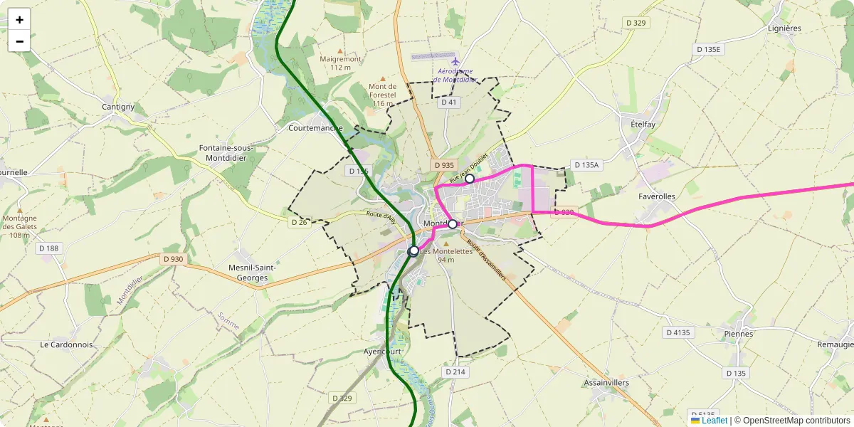 Carte du réseau de transport en commun à Montdidier - lignes de bus et arrêts