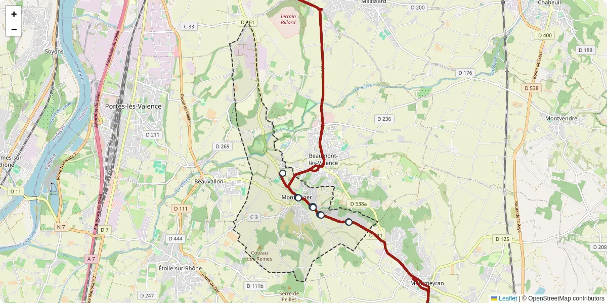 Carte du réseau de transport en commun à Montéléger - lignes de bus et arrêts